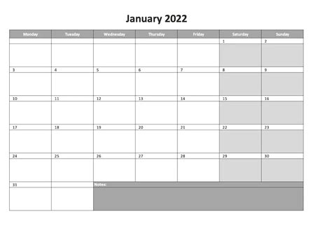 Monthly Calendar For 2022 Free Excel Template