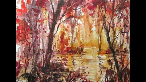 Where to find red paint in the forest? Watercolor 20x speed painting - red forest and lake - YouTube