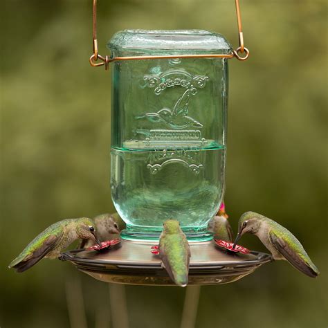 More Birds Mason Jar Hummingbird Feeder With Vintage Glass Bottle