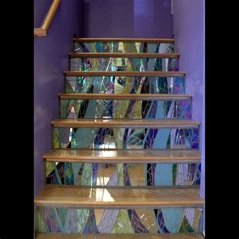 Stained Glass Mosaic Stair Risers Mosaic Stairs Tile Stairs Mirror