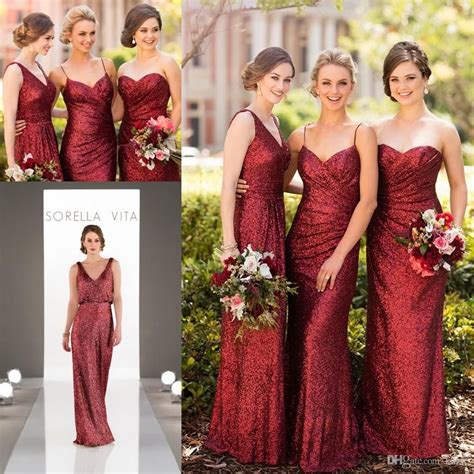 If you're hosting an evening wedding, gold bridesmaid dresses can help set the scene. Sparkly Burgundy Sequins Sorella Vita Long Bridesmaid ...