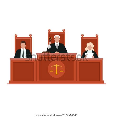 Courtroom Interior Judges Flat Illustration Three Stock Vector Royalty