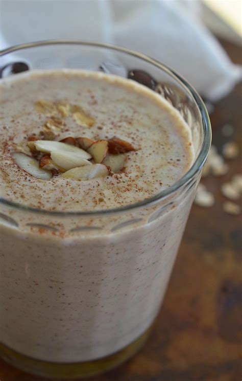 Oats in this smoothie are a good source of dietary fibers. Almond Milk Breakfast Smoothie Recipe - WonkyWonderful