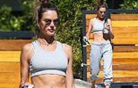 Alessandra Ambrosio Showcases Her Toned Abs In A Grey Crop Top