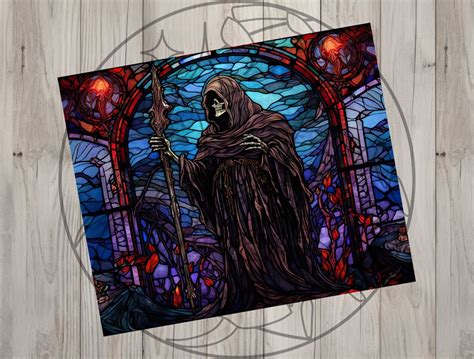 Seamless Stained Glass Grim Reaper Design Halloween 20 Oz Skinny