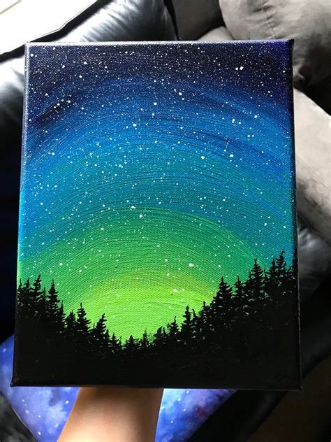 Northern Lights Galaxy Painting Galaxy Forest Art 8x10 Inch Canvas
