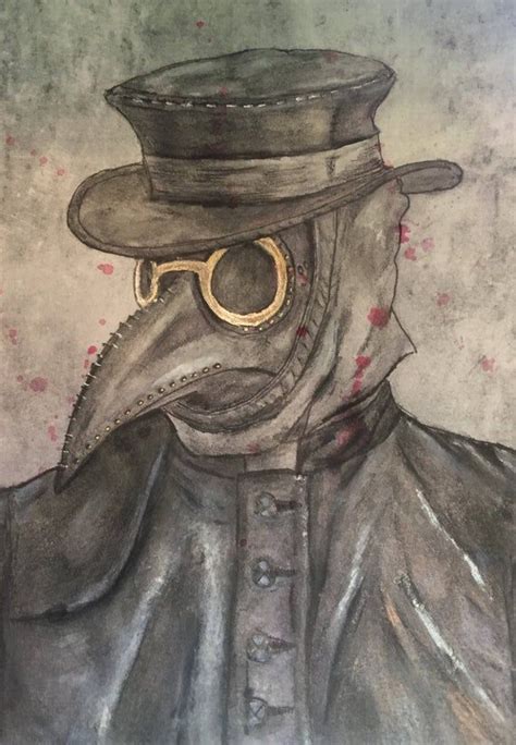 Watercolour And Ink Painting Of Plague Doctor Ii Historysteampunk