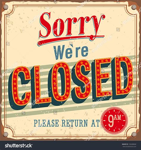 Vintage Card Sorry Were Closed Stock Vector 130288868 Shutterstock