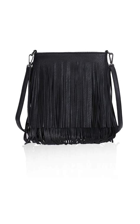 Jayne Faux Leather Fringe Bag In Black Ikrush