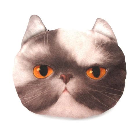 Adorable Grey And White Kitty Cat Face Shaped Coin Purse Make Up Bag