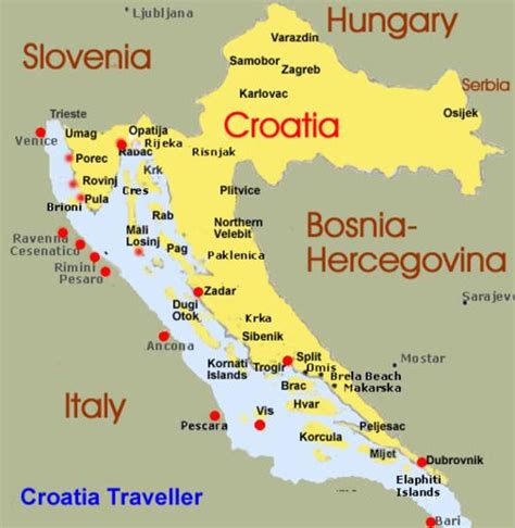 Interactive map of croatia with all important tourist destinations. Croatia map