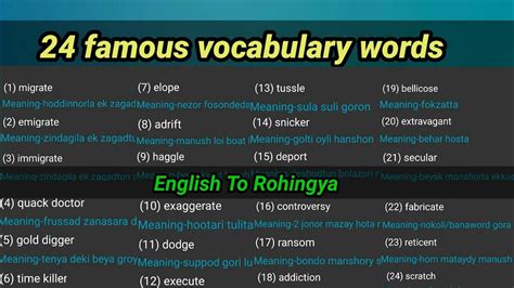 24 Rohingya Famous Vocabulary Words English To Rohingya Daily Use