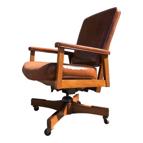 Mid back with swivel chair, tan modern. Gunlocke Style Mid-Century Modern Walnut Executive Office Chair | Chairish