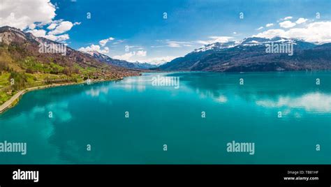 Brienz Town On Lake Brienz By Interlaken With The Swiss Alps Covered By