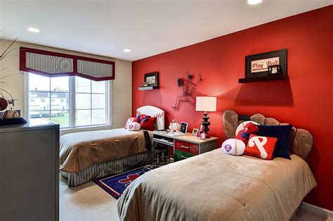 Baseball Themed Kids Bedroom With A Striking Red Accent