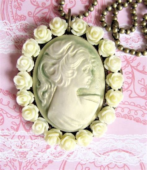 Large Green Cameo Necklace Vintage Style By Romanticcrafts 1690