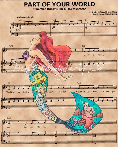 Little Mermaid Ariel Sheet Music Art Print Prints