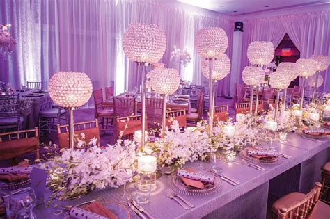 Glittery Rhinestone And Orchid Centerpieces Wedding Centerpieces