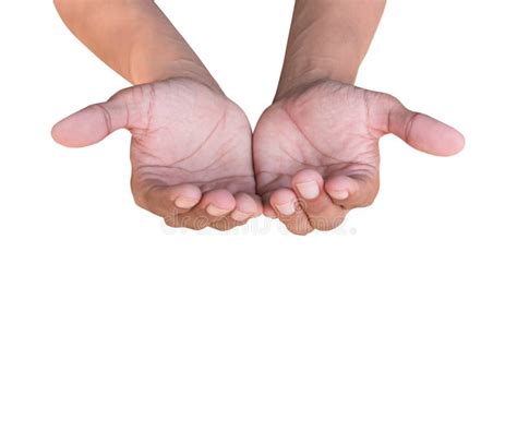 Two Hand Holding Something Open Male Palm Nothing Outstretched Front