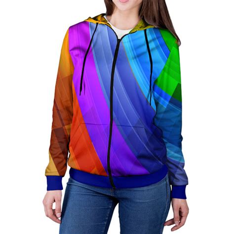 Full Printed Cool Womens Hoodie With Zipper Rainbow Сlothing