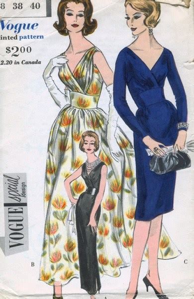 1960 Vogue Special Design 4160 Evening Gown Cocktail Dress Pattern Deep V Neckline