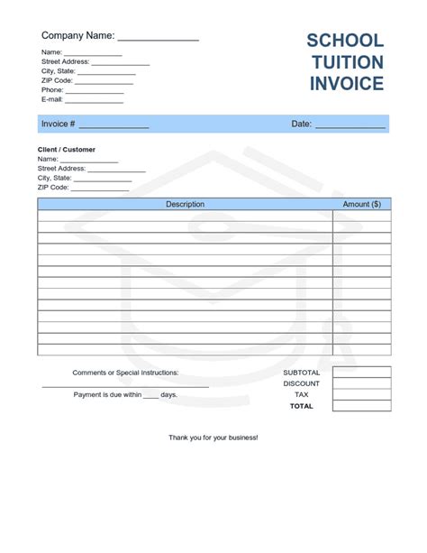 School Tuition Invoice Template Word Excel Pdf Free Download Free