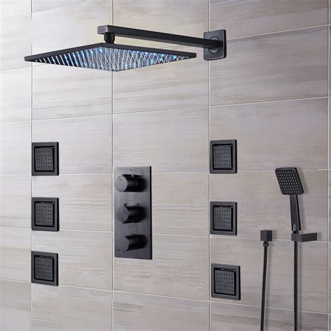 LED 10 Oil Rubbed Bronze Rainfall Shower Combo Set Shower Head W