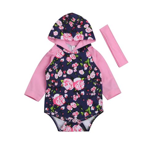 Newborn Baby Girls Floral Romper Jumpsuit Headband 2pcs Outfits Clothes