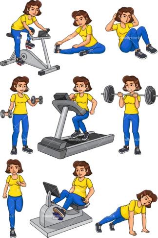 Cartoon character illustration design with hand drawing graphic elements. Woman Exercising Treadmill Cartoon Vector Clipart ...