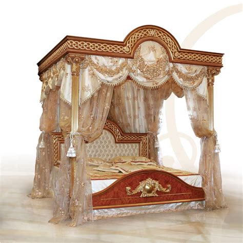 39'' h x 7'' w. Luxurious bed with canopy, solid carved wood | IDFdesign