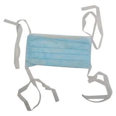 Blue Cotton Disposable Face Masks With Ties Loop 3 Ply Breathable And