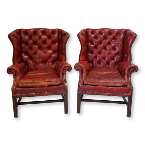 Looking for armchairs with a fancy style to dress up your living room? Antique Tufted Red Leather Wing Back Chairs-A Pair | Chair ...