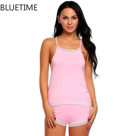 Summer Soft Lace Patchwork Pijama Sets Women Sexy Slim Sleepwear Halter Nightwear Lady Pajamas