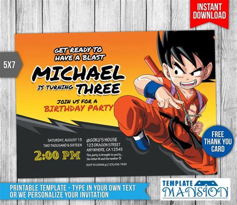 Dbz dragon ball z ad digital template. Dragon Ball Z Birthday Invitations - Make Wedding Invitations | Birthday invitations, Cards ...