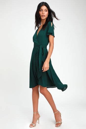 Rise To The Occasion Emerald Green Midi Wrap Dress Green Dress Casual