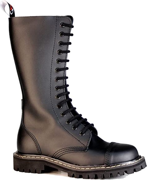 Opposition Boots Badass Black Leather 14 Eyelet And Hardcor Zipper 12 Uk