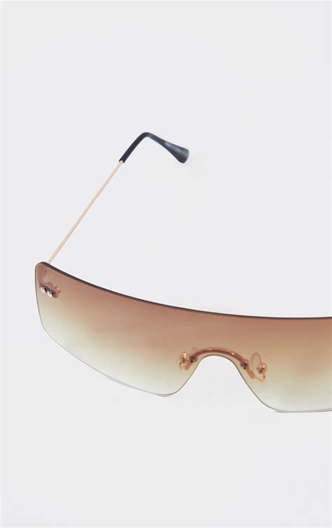brown faded lens square frameless sunglasses prettylittlething aus