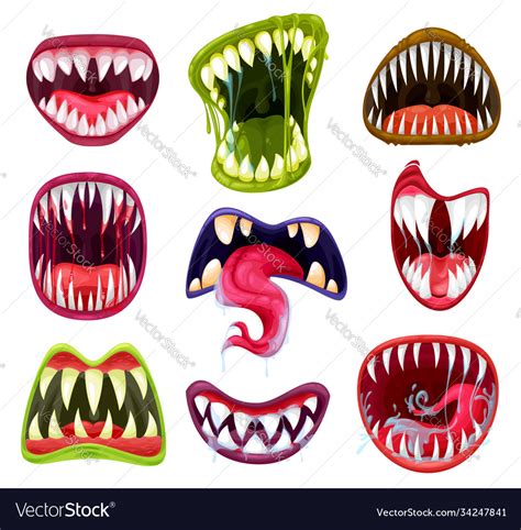 Halloween Monster Mouths Teeth And Tongues Set Vector Image