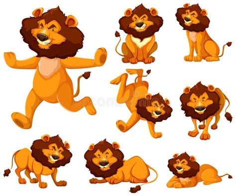 Set Of Lion Cartoon Character Stock Vector Illustration Of Graphic