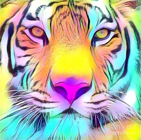 Colorful Tiger Face Mixed Media By Rogue Art Pixels