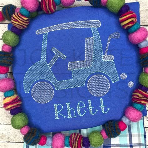 Golf Cart With Club And Balls Sketch Embroidery Design Joy Kate Designs