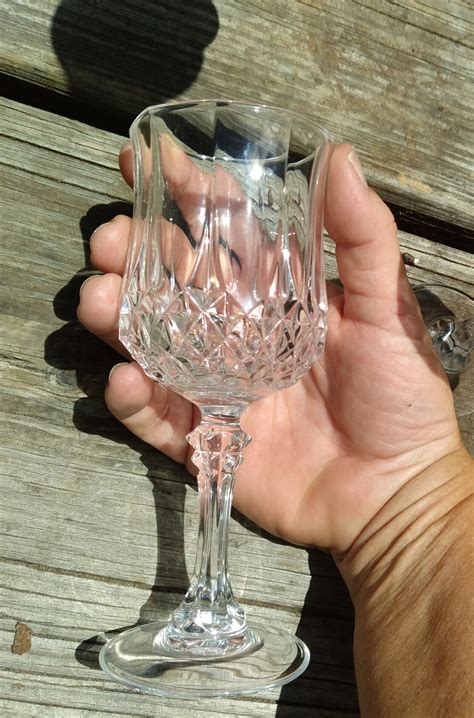 2 Antique Lead Crystal Wine Goblets Diamond Point Cut Glass Etsy