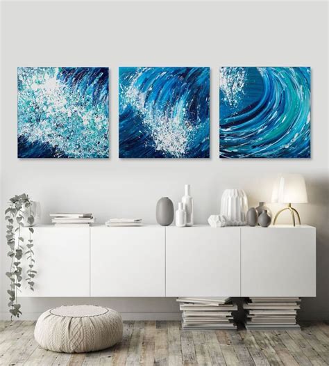 Buy Wave Series Harmers Haven Triptych Mixed Media Painting By