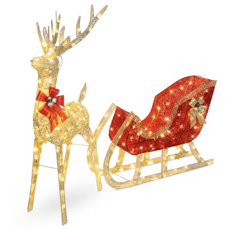 Best Choice Products Lighted Christmas Ft Reindeer Sleigh Outdoor