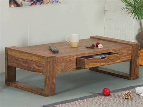 L100 x p50 x h30 cm. Table basse KETANA - 1 tiroir - Sheesham laqué - Naturel