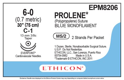 Ethicon Epm8206 Prolene® Polypropylene Suture