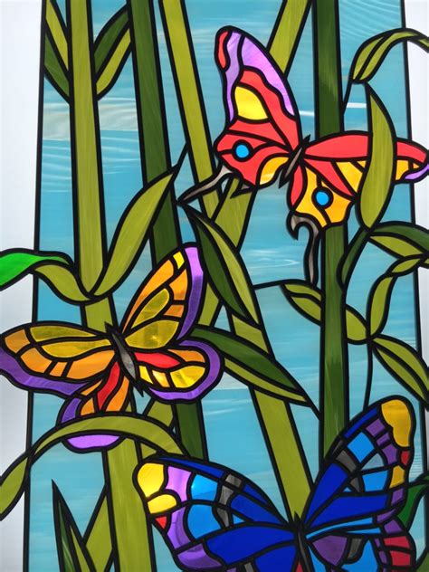 Butterflies Original Coloured Stained Glass Art Bespoke Mirrors Art Deco Mirrors Custom
