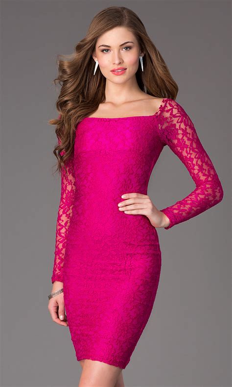 Long Sleeve Lace Knee Length Party Dress Promgirl
