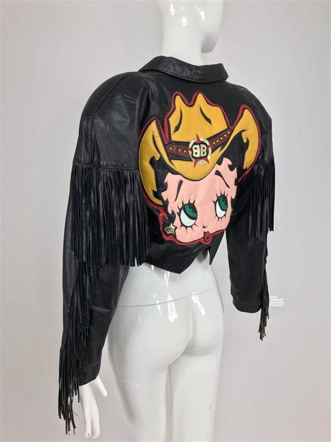 Maziar Betty Boop Cowgirl Black Fringe Leather Jacket 1980s At 1stdibs