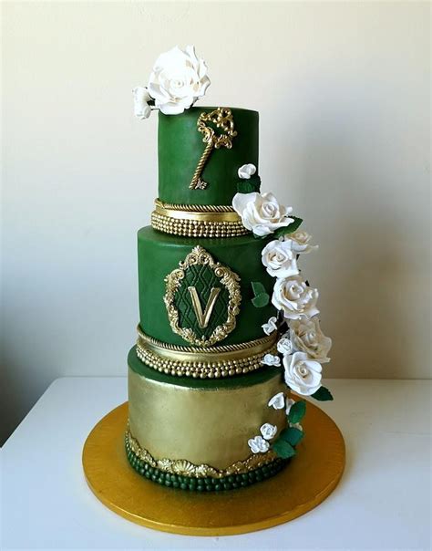 Wedding Green Gold Cake Decorated Cake By Anastasia Cakesdecor